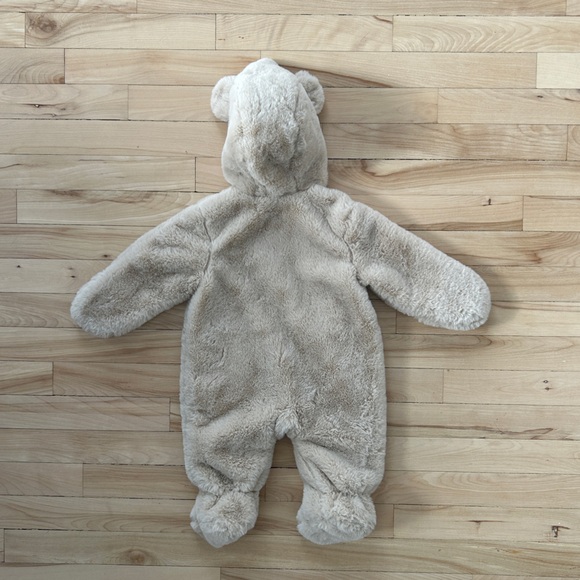 Soft Teddy Bear Baby Bunting Suit/Snow Suit 3–6 Months Faux Fur Neutral Like New - Picture 3 of 4